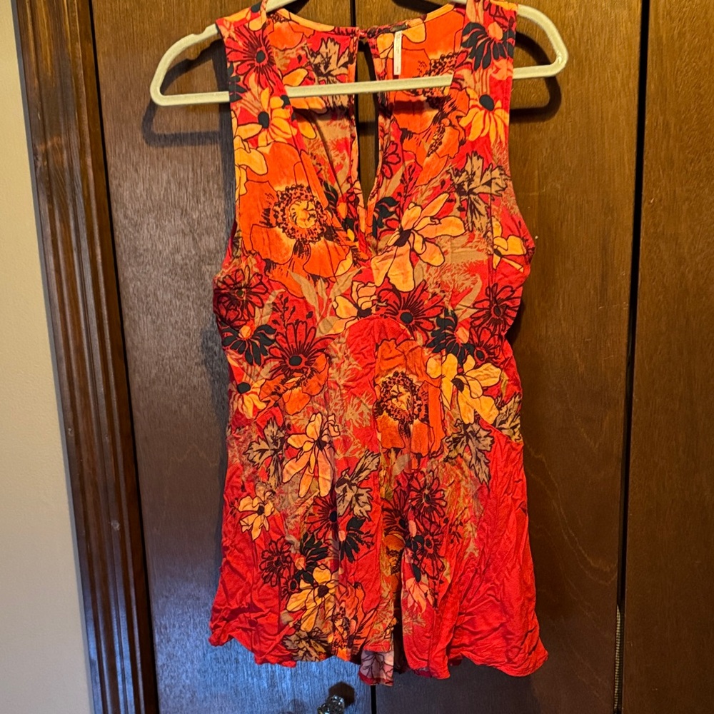 Free People Red and Orange Floral Sleeveless Blouse